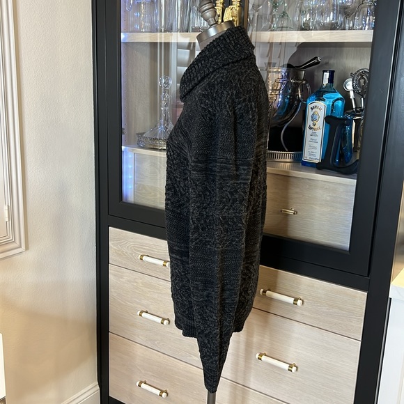 American Rag Sweater Shawl collar Charcoal Grey  cable knit mixed knit sweater L - Picture 3 of 17